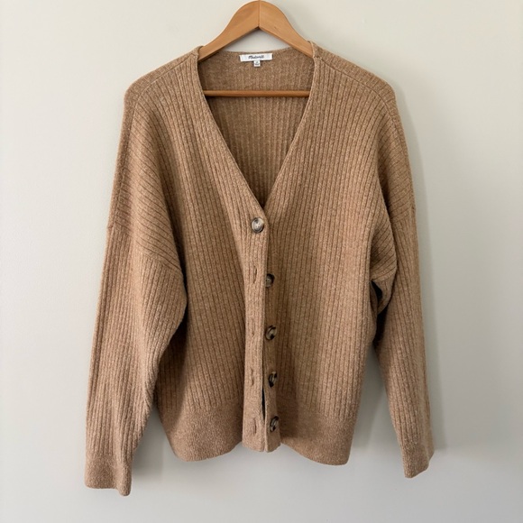 Madewell Plus Cameron Ribbed Cardigan Sweater in Coziest Yarn Heather Toffee 2X - Picture 11 of 13
